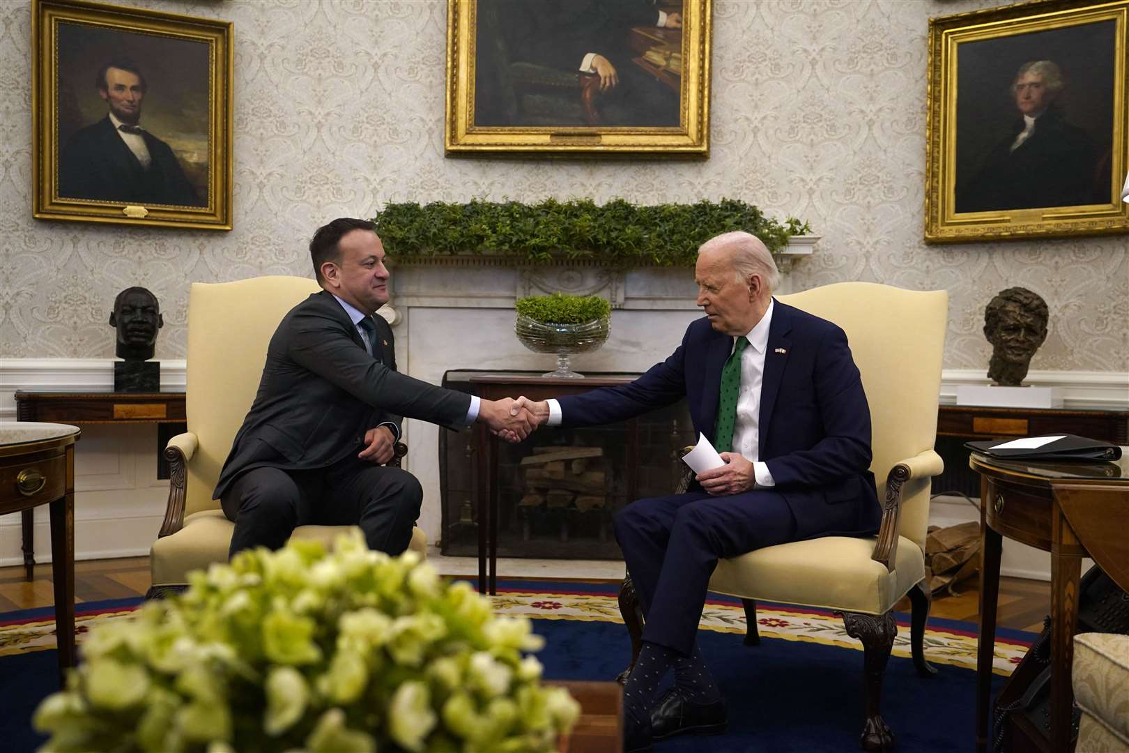 Taoiseach Leo Varadkar (left) at a bilateral meeting with President Joe Biden in the Oval Office at the White House (Niall Carson/PA)