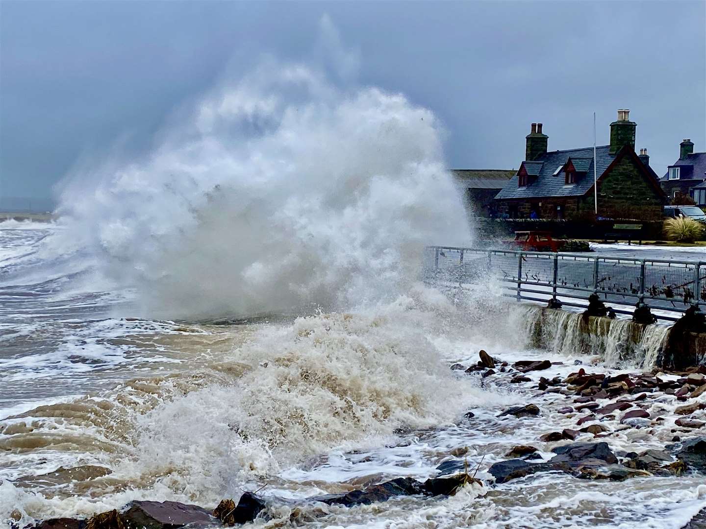 Barriers along the sea wall were completely flattened between the Seafront Centre and the Free Church of Scotland as huge waves lashed over the sea wall last month.