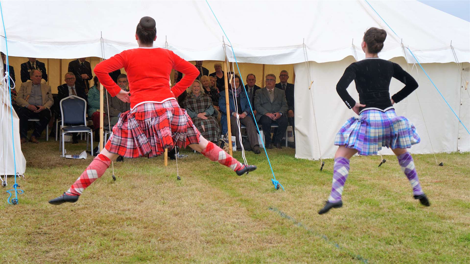 Rachel May and Charley Sutherland put on a dance display for HRH and the royal party. The dance was a choreography specially commissioned for the 50th anniversary of the Mey Highland Games. Picture: DGS