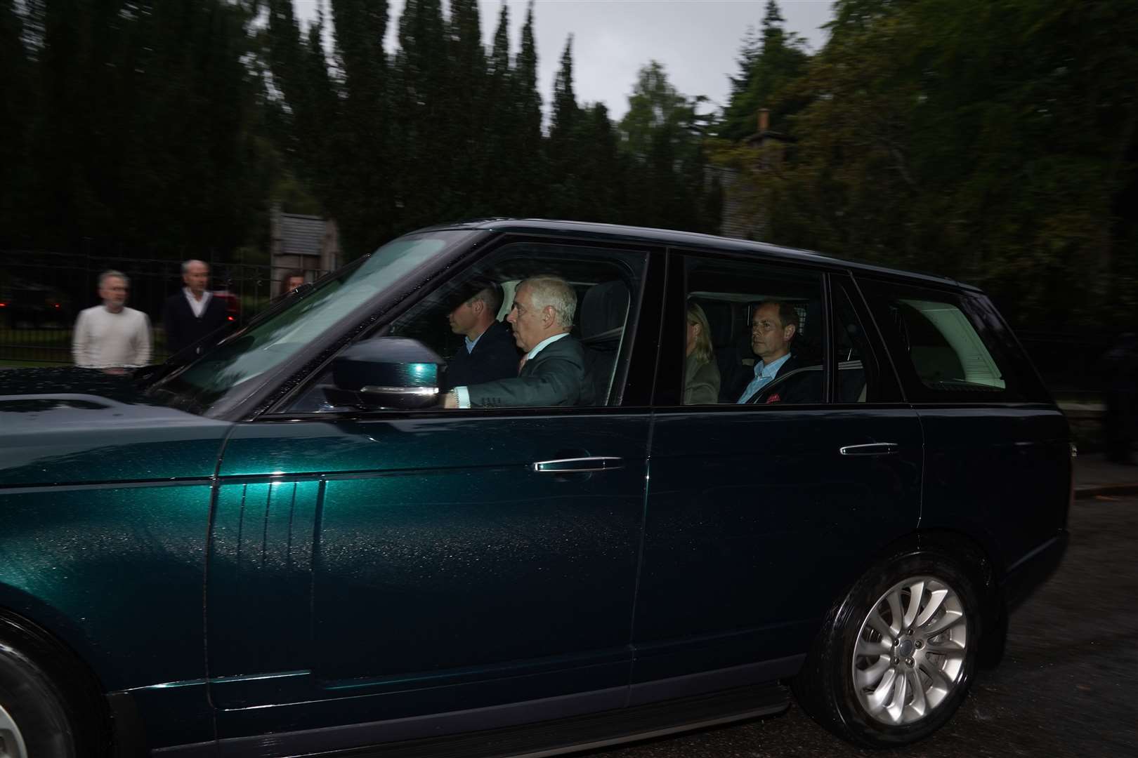 The Duke of Cambridge drives a car carrying the Duke of York, and the Earl and Countess of Wessex into Balmoral (Andrew Milligan/PA)
