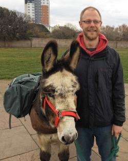 Adam Lee and Martin the donkey.
