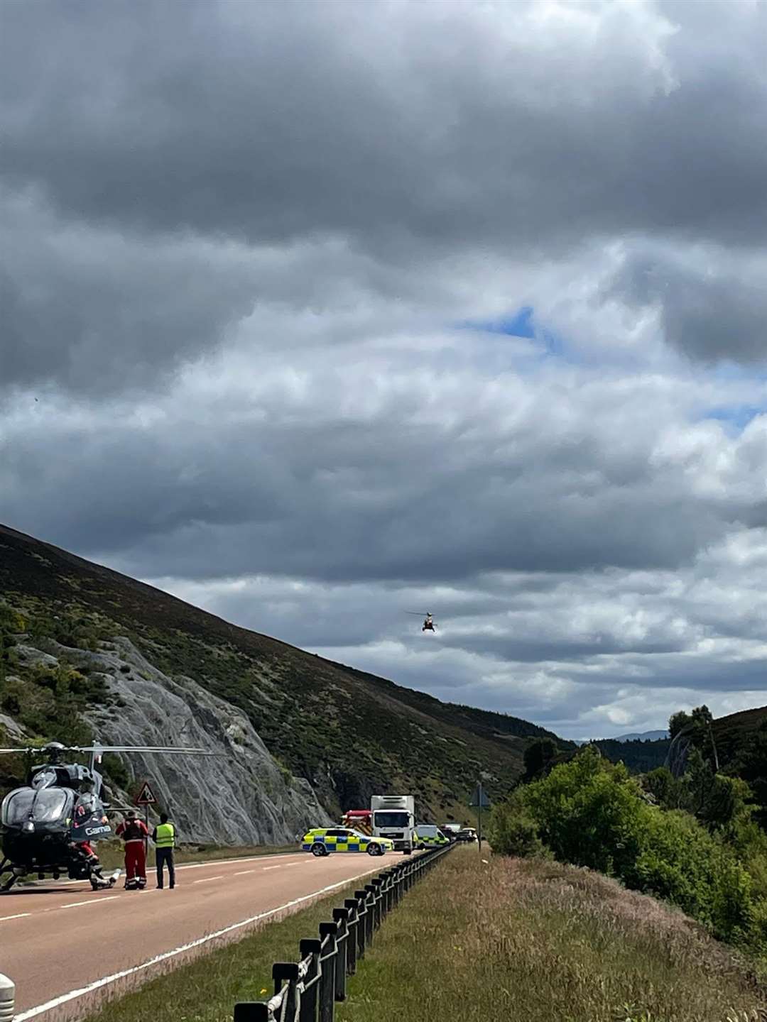 Emergency services at the scene of the three-vehicle accident at the Slochd. Picture: Trevor Rossington.