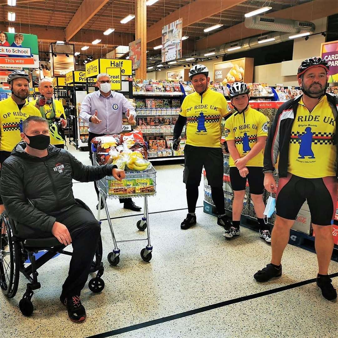 Pilgrim Bandits with their trolley load of protein goodies kindly donated by Tesco in Wick. Pictures: Pilgrim Bandits