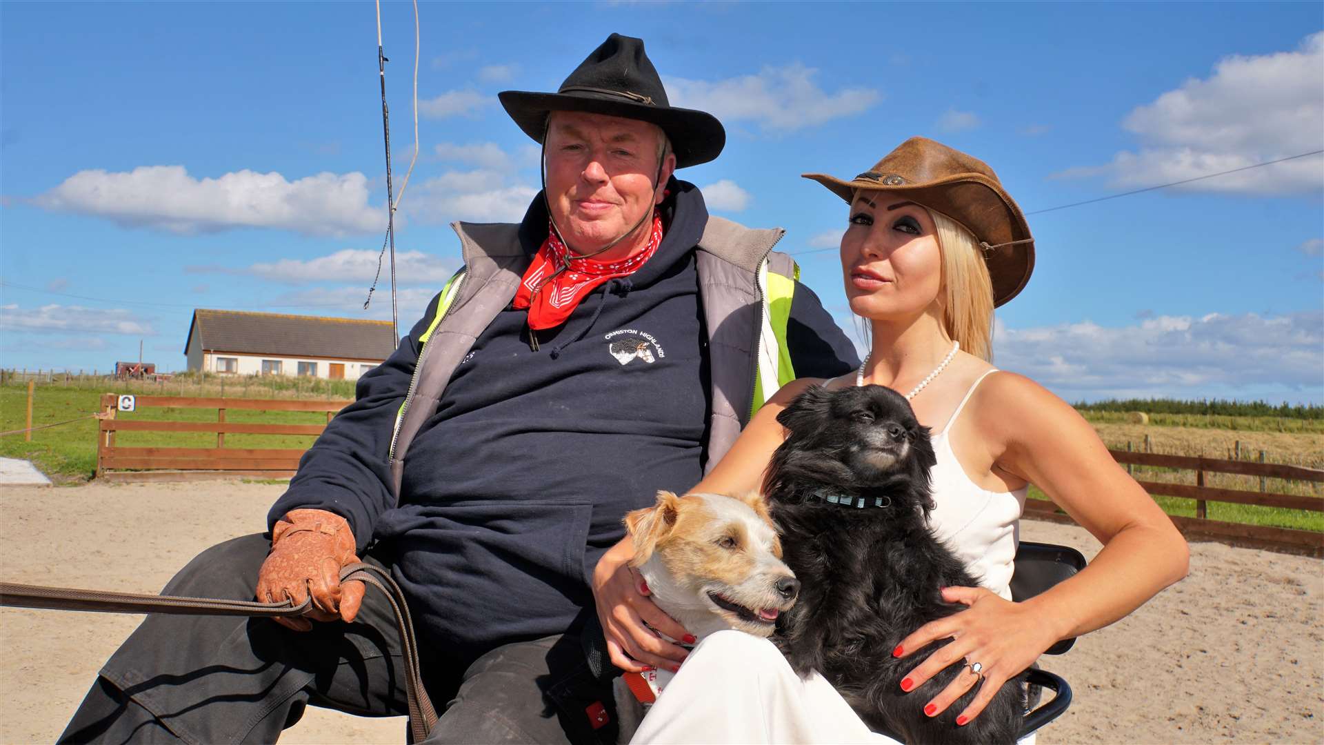 Ruaridh Ormiston with Natalie Oag and dogs Rusty and Louis. Picture: DGS