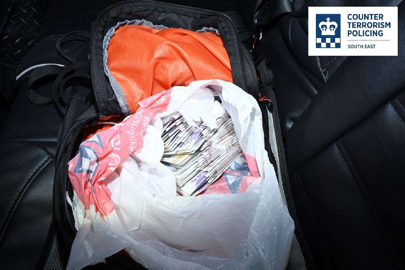 Money inside a rucksack recovered by police from Edward Little when he was arrested en route to buy a gun (Counter Terrorism Policing South East/PA)