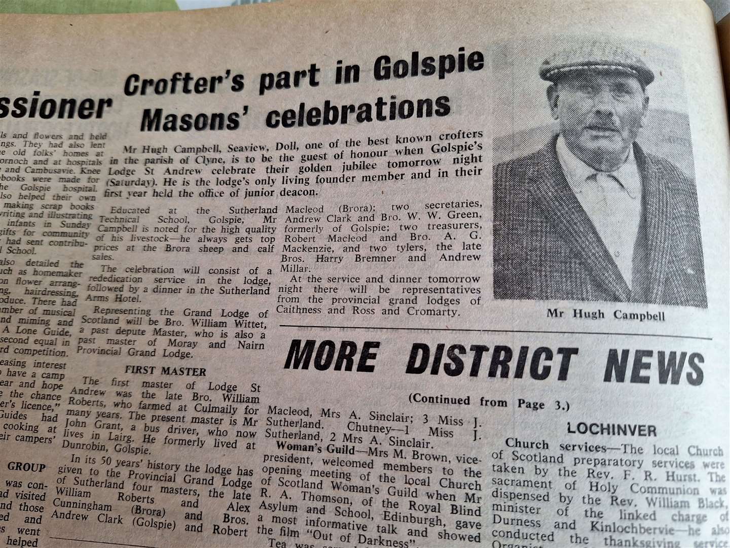 The article about Doll crofter Mr Hugh Campbell in the November 2, 1973, edition of the Northern Times.