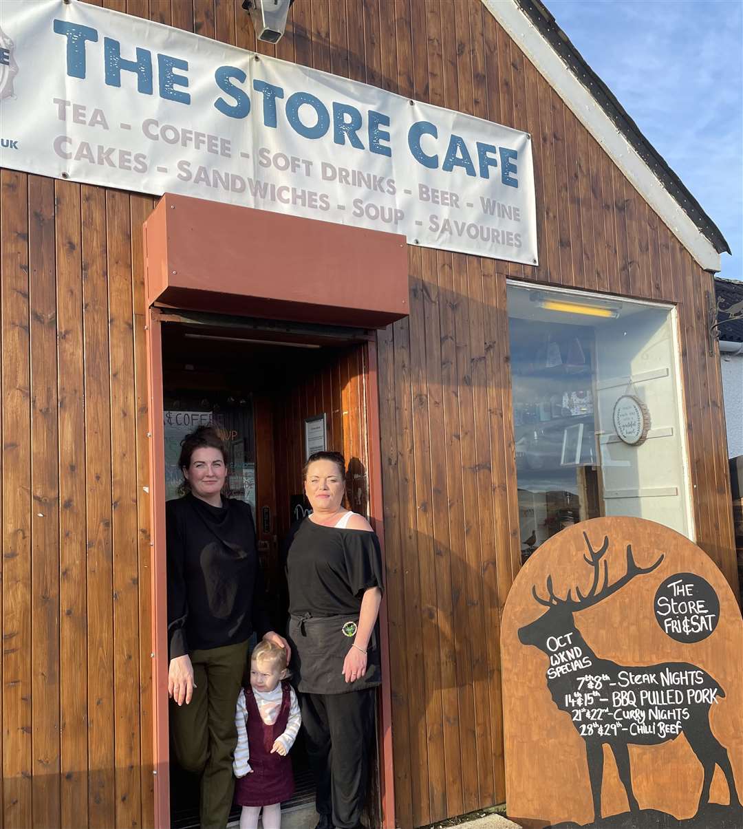 Joanna Mackenzie and Karen Gilmour at the doorway of the Store Cafe in Bettyhill.