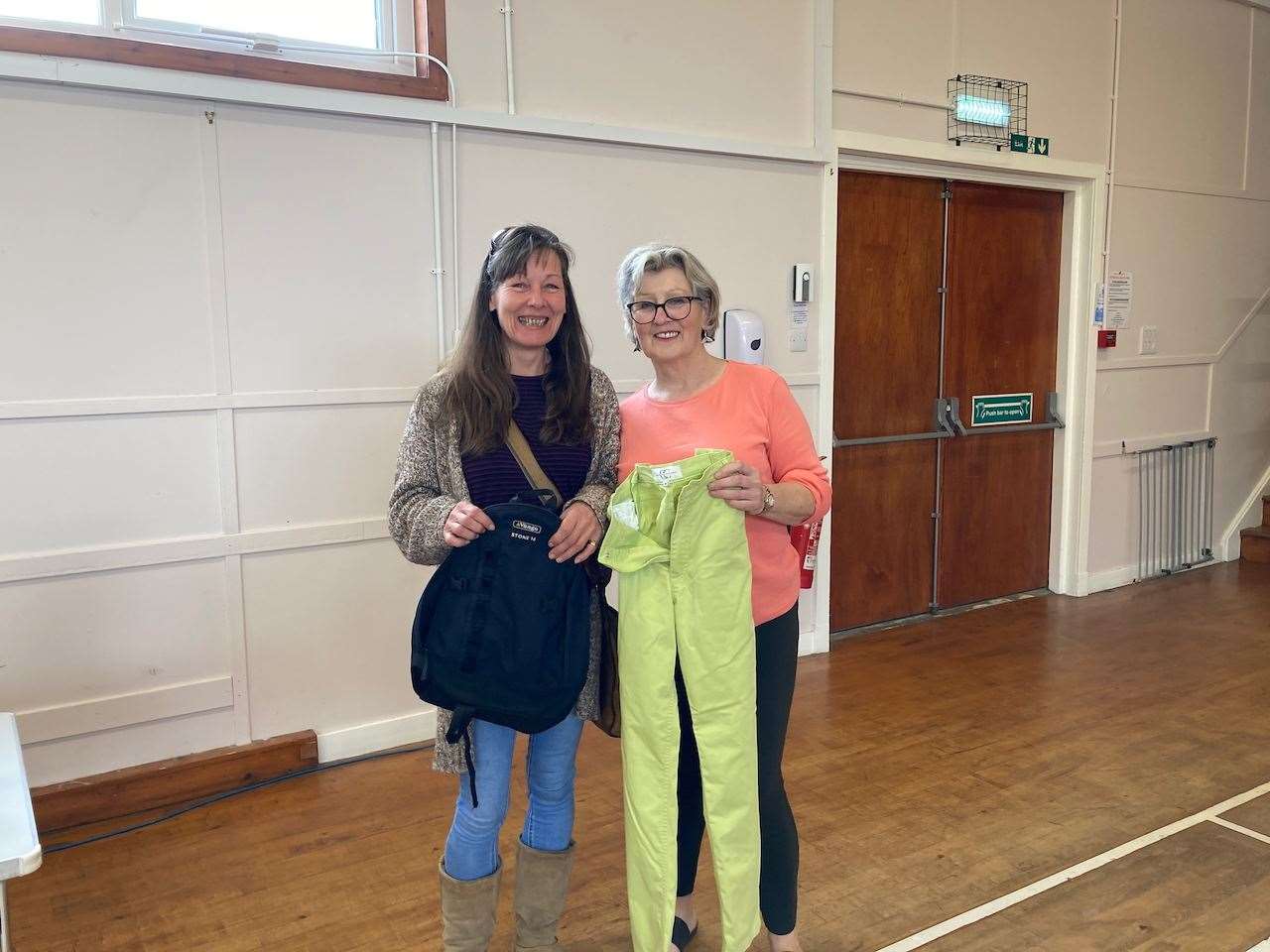 Julie Campbell and Tracey Mantell repaired a pair of trousers and the strap on a rucksack.
