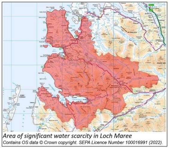 The area in Wester Ross which is now at 'significant' scarcity' level is shaded in red.
