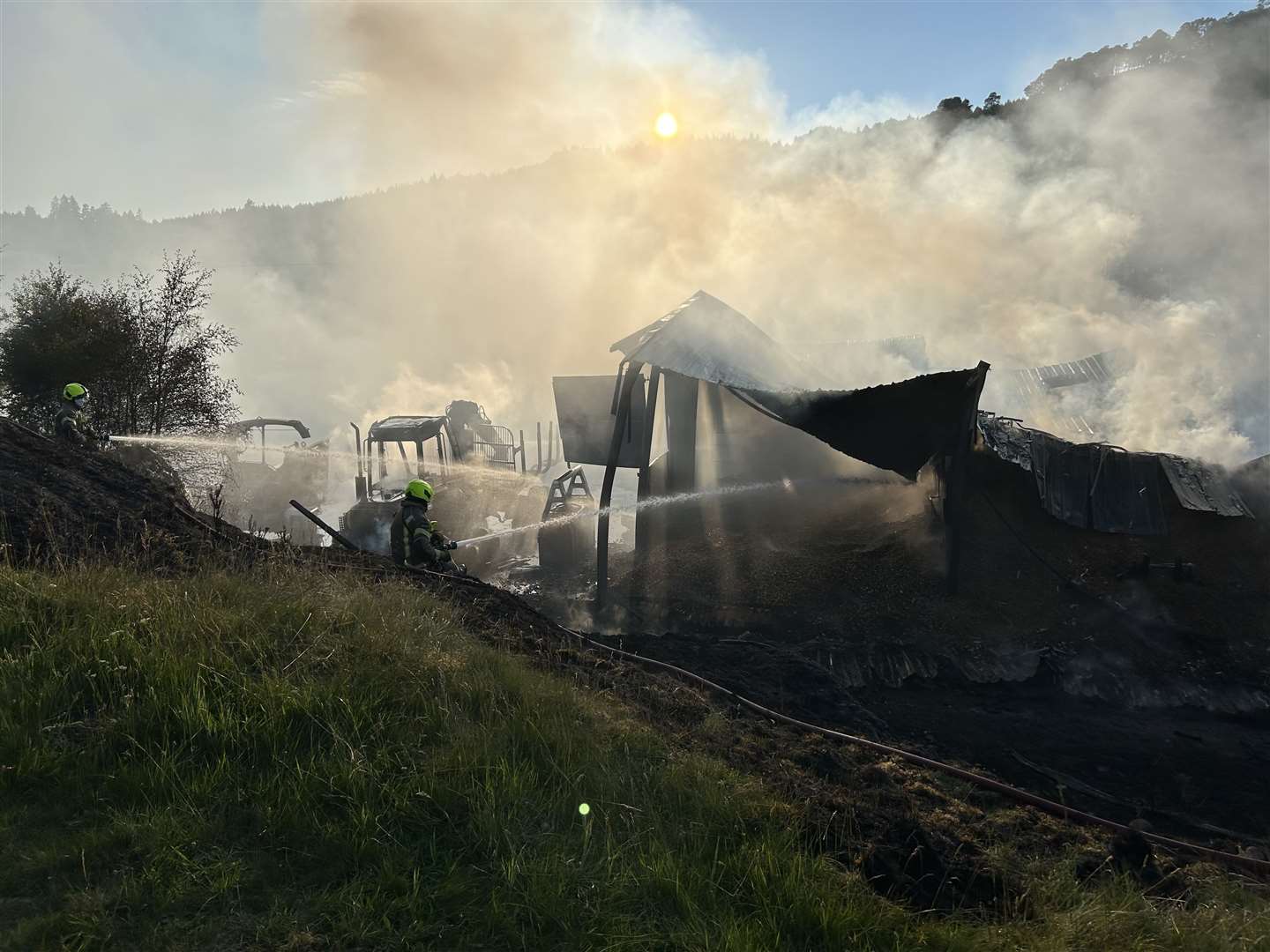 Firefighters came from seven different stations to tackle yesterday's blaze at Alvie Estate. Picture: Hannah MacGregor.