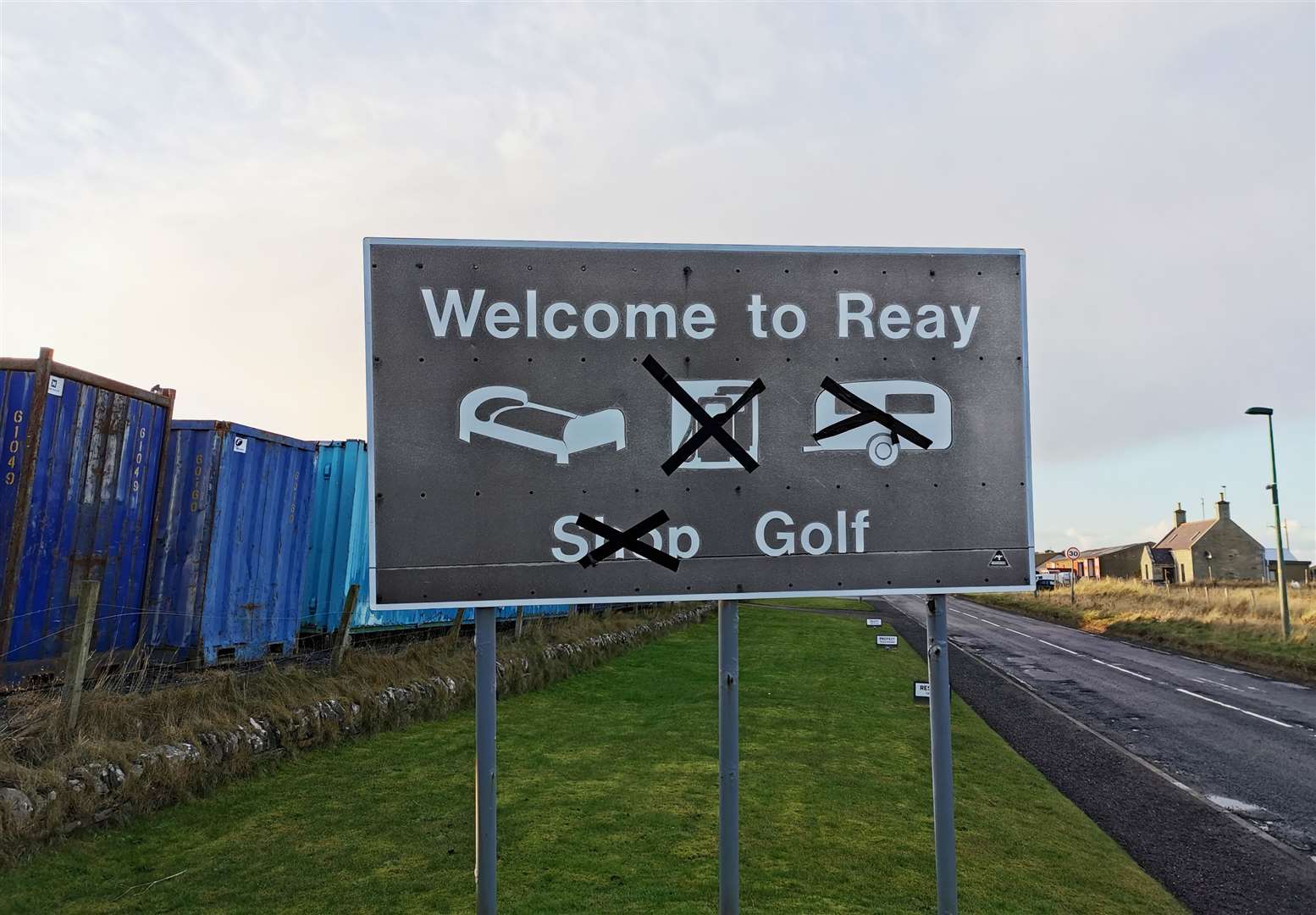 One of the former, out-of-date Reay gateway signs – now removed. One local resident said: 'They were just horrible – not what you'd want to advertise your village with at all.'