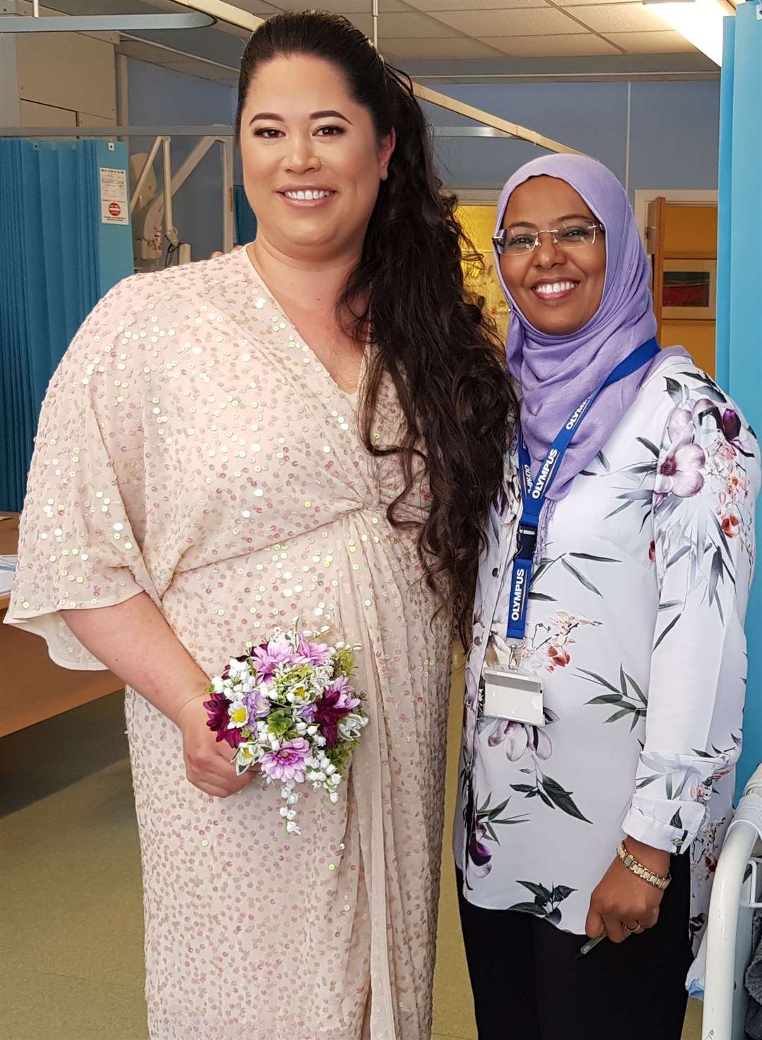 Erin Peak ready for her wedding to Willie today. Standing next to her is Dr Salma Saad, consultant in obstetrics and gynaecology