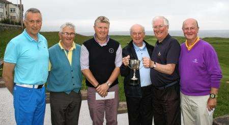 From left, Mike MacKintosh and Robin Wilson both Brora, George Ferguson (Kenmore), Tom Dodds (senior champion), Billy Bell (Brora captain), and John Neilson (Tillicoultry).
