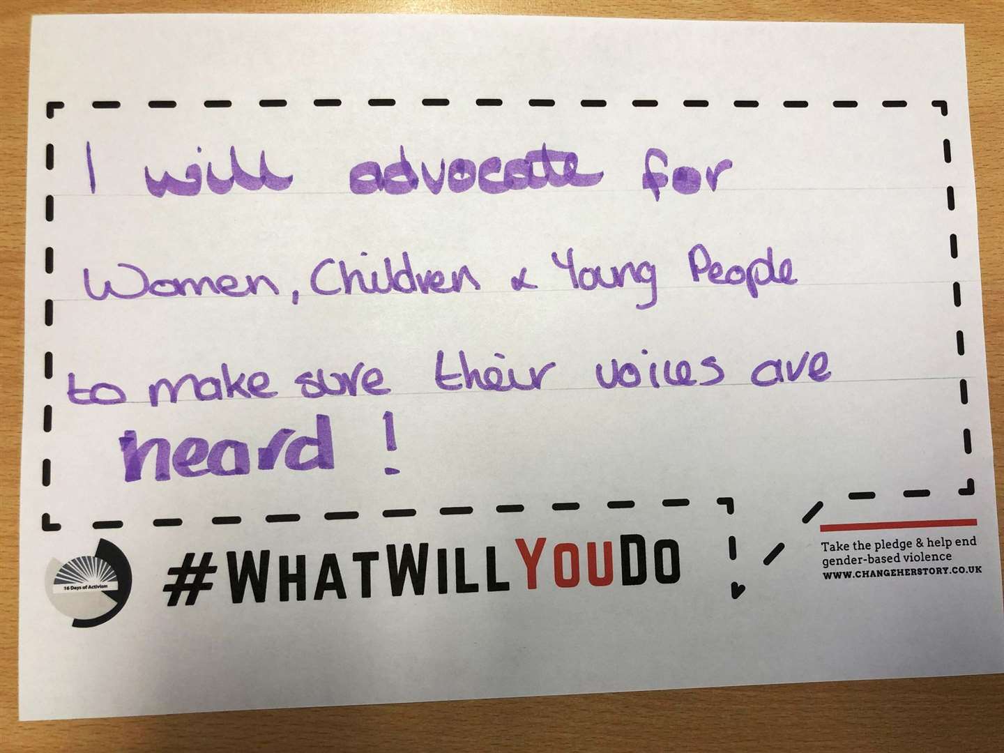 One of the placards from CASWA. Placards can be downloaded from www.changeherstory.co.uk and people are invited to upload them to social media.