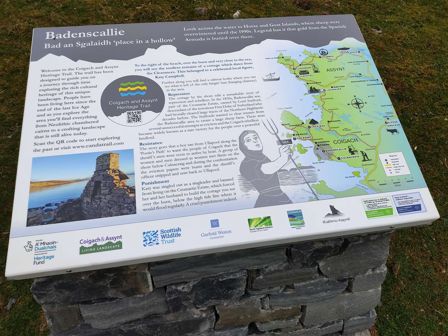 An information panel on the trail at Badenscallie.