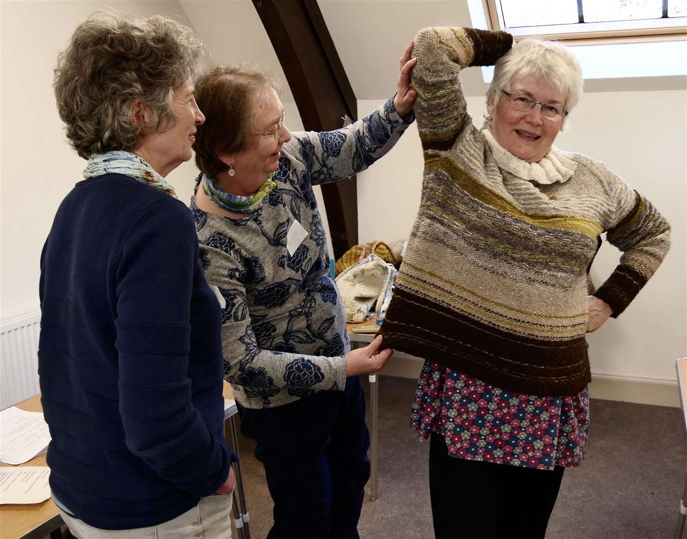 Margaret Maclean, Hazel Syme and tutor Anne Artis at Knit to Fit. Picture: Peter Wild