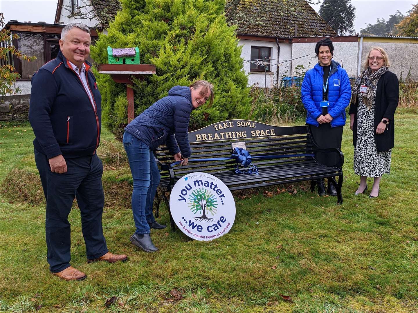 The 50th Take Some Breathing Space bench was unveiled at Support in Mind Scotland’s Gatehouse service in Golspie.