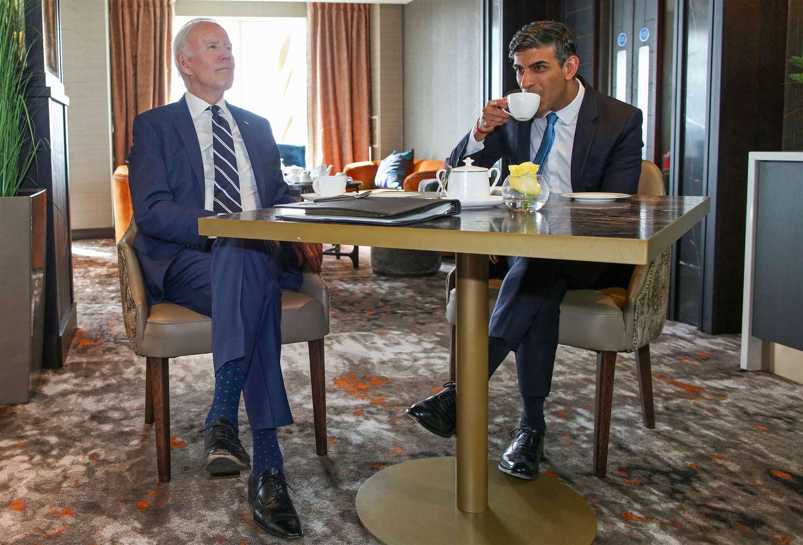 Prime Minister Rishi Sunak and Joe Biden met on the upper floors of a Belfast hotel (Paul Faith/PA)