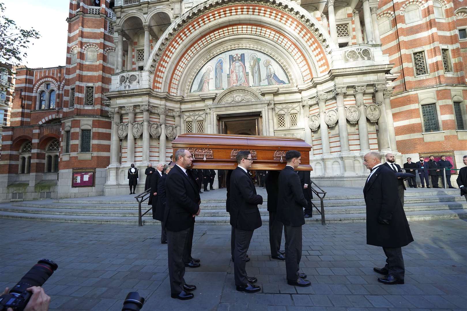 Pall bearers carry the coffin of Sir David Amess into Westminster Cathedral (Kirsty O’Connor/PA)
