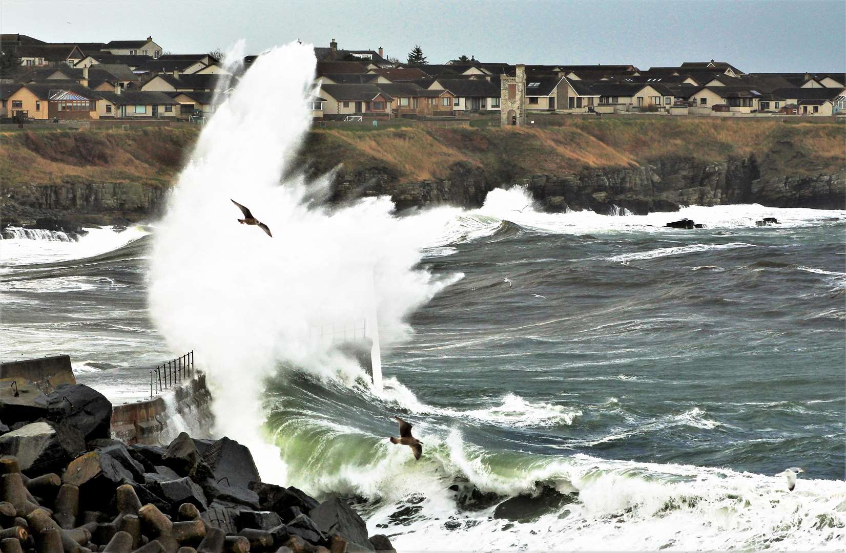 Stormy seas in Wick bay. Picture: Alan Hendry