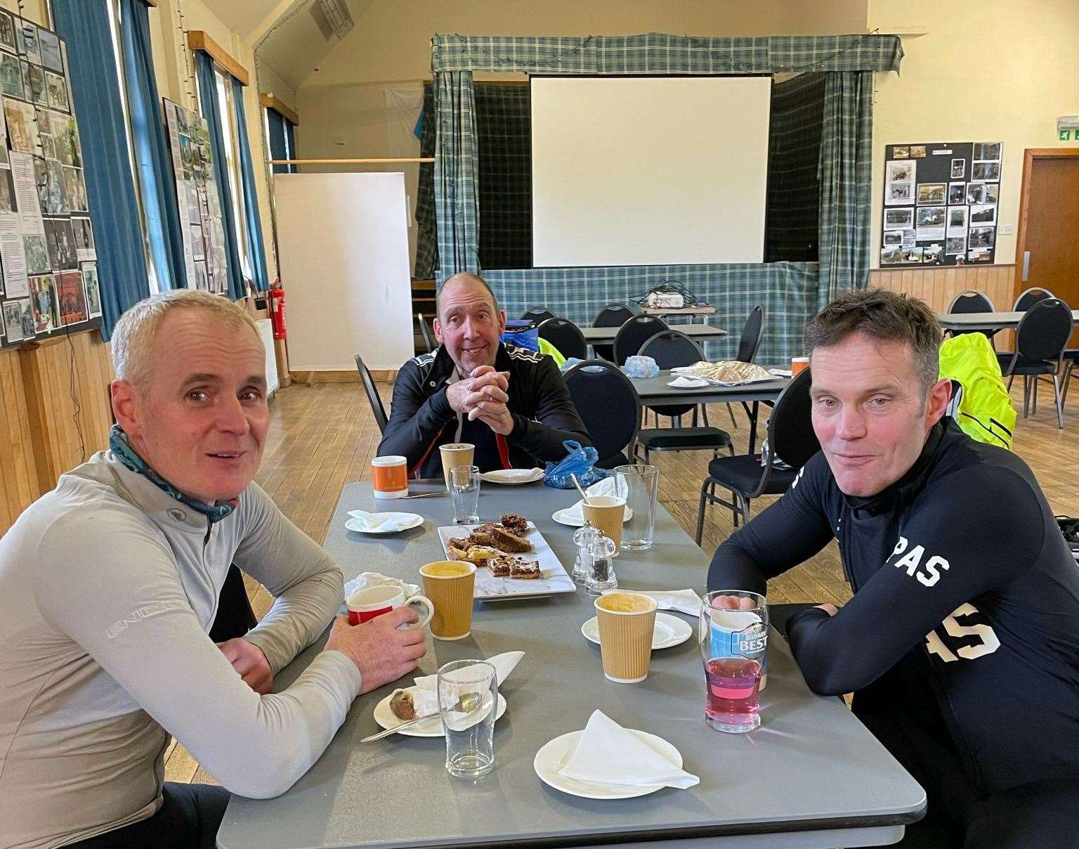 Stephen Scott, Robbie Mackay and Hugh Morrison take a break for refreshments at Achfary.