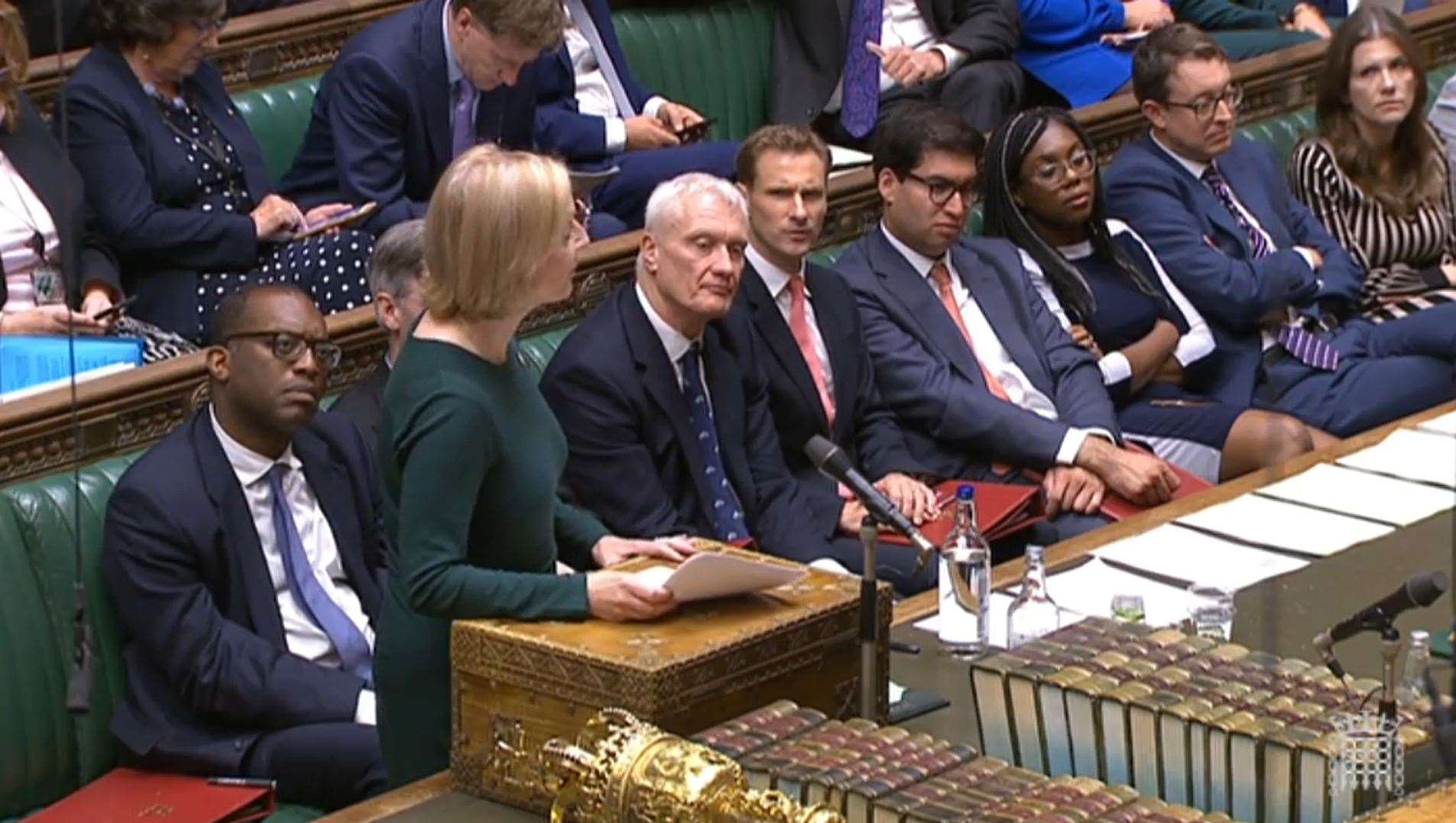 Liz Truss speaking in the House of Commons on energy bills before she was alerted to concerns for the Queen’s health (House of Commons/PA)