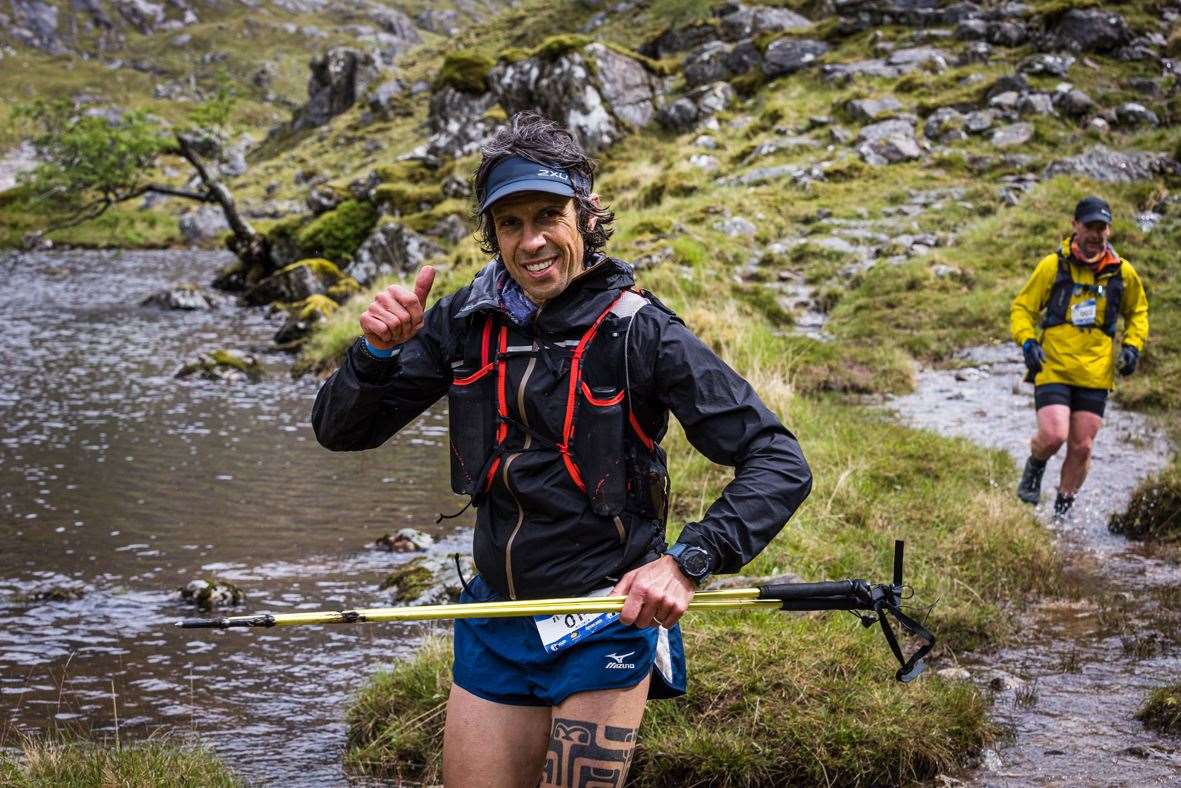 Andrea Bazzo in good spirits on day two of CWU2022 - ©Cape Wrath Ultra & No Limits Photography