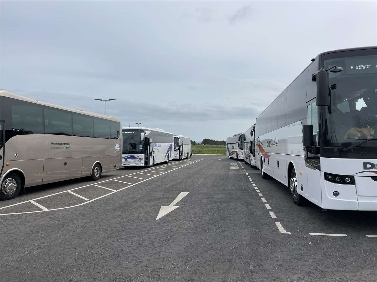 Coaches lined up at Dornoch South Vehicle Park.