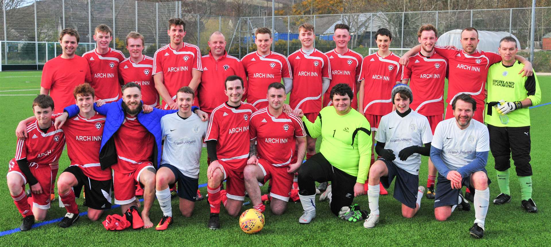 Lochbroom FC, pictured in 2018 after a friendly match with neighbouring Lochinver FC. Photo: Angus Bruce