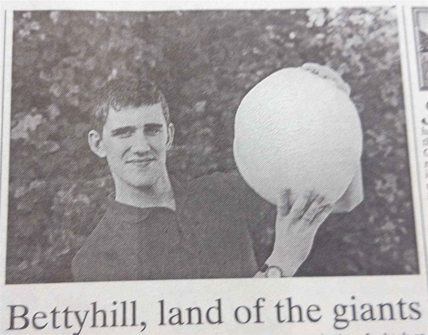 The giant puffball found in the Bettyhill area. See extract from the newspaper of August 21, 1998.