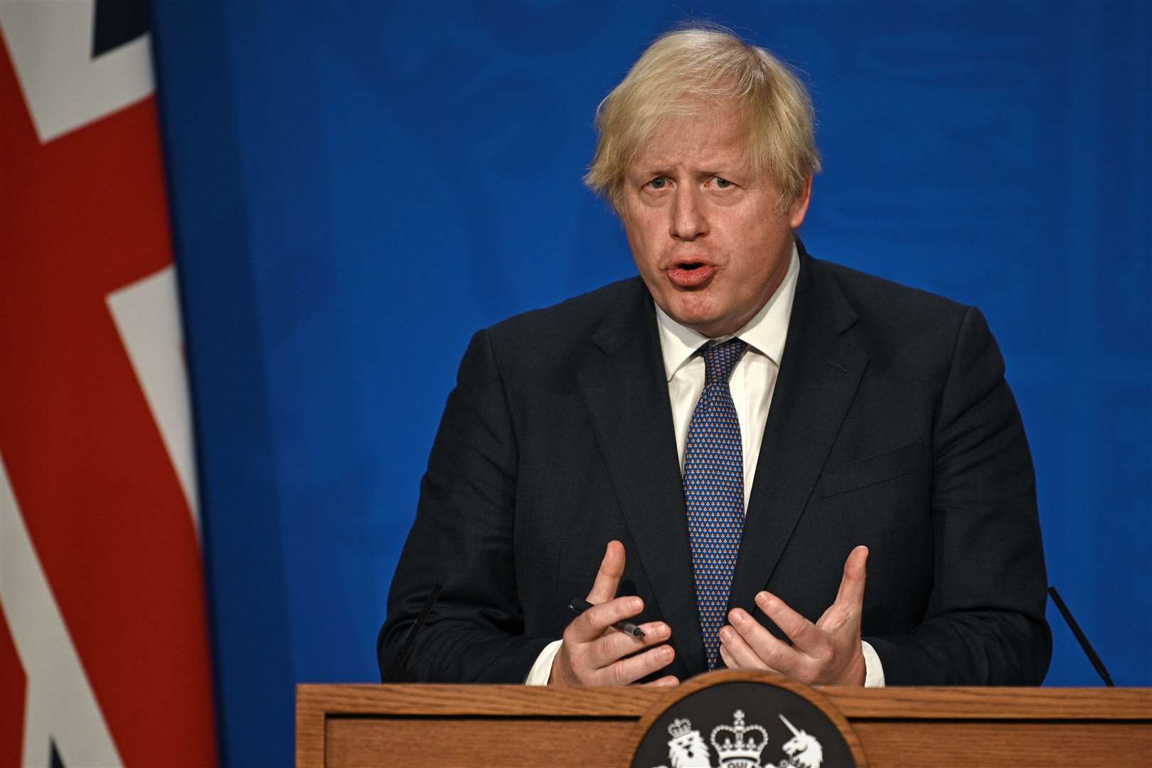 Prime Minister Boris Johnson during a media briefing in Downing Street (Daniel Leal-Olivas/PA)