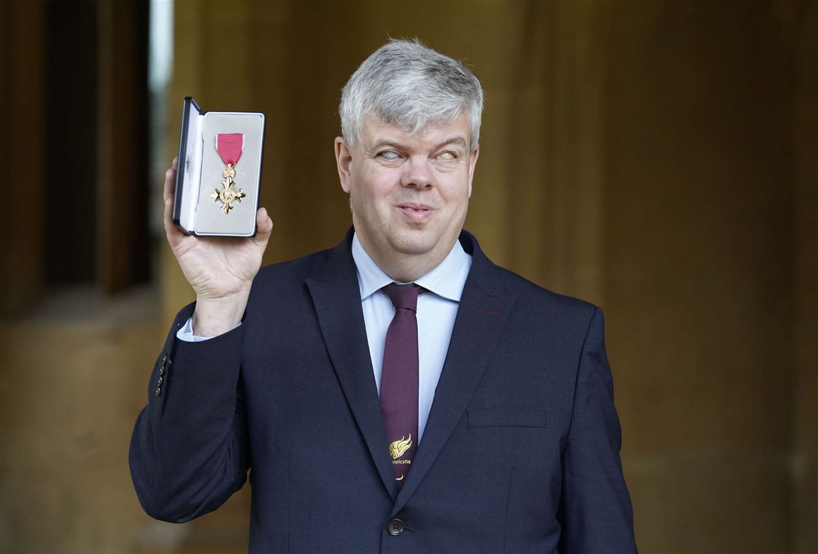 David Clarke, chief executive of the British Paralympic Association, after being made an Officer of the Order of the British Empire (OBE) for services to Paralympic Sport, by the Princess Royal (Andrew Matthews/PA).