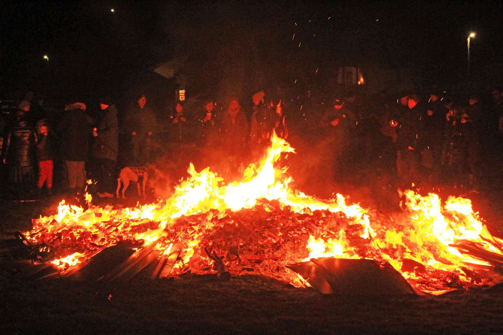 Crowds lingered at last year's Bignold Park bonfire even as the flames began to die down. Picture: Alan Hendry