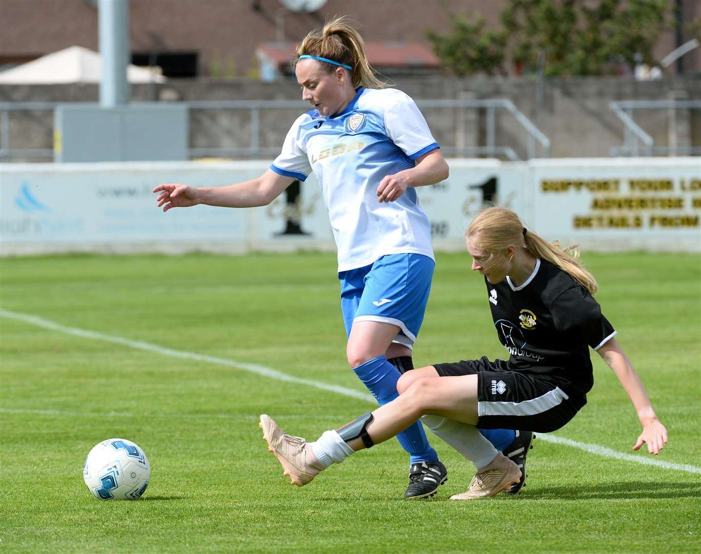 Clachnacuddin Women playing Sutherland Women at Grant Street.Sutherland's Tracey-Anne Montgomery tussles with Rhiannon Corr.Picture Gary Anthony.