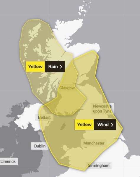 The Met Office weather warning runs from 6am to 3pm on Tuesday. A separate warning for high winds will be in force in other parts of Scotland as well.