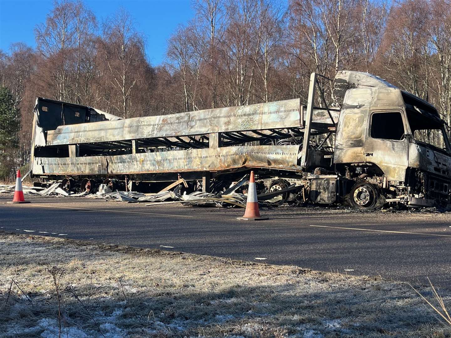 Gutted: the burned-out lorry today. Picture Douglas Graham