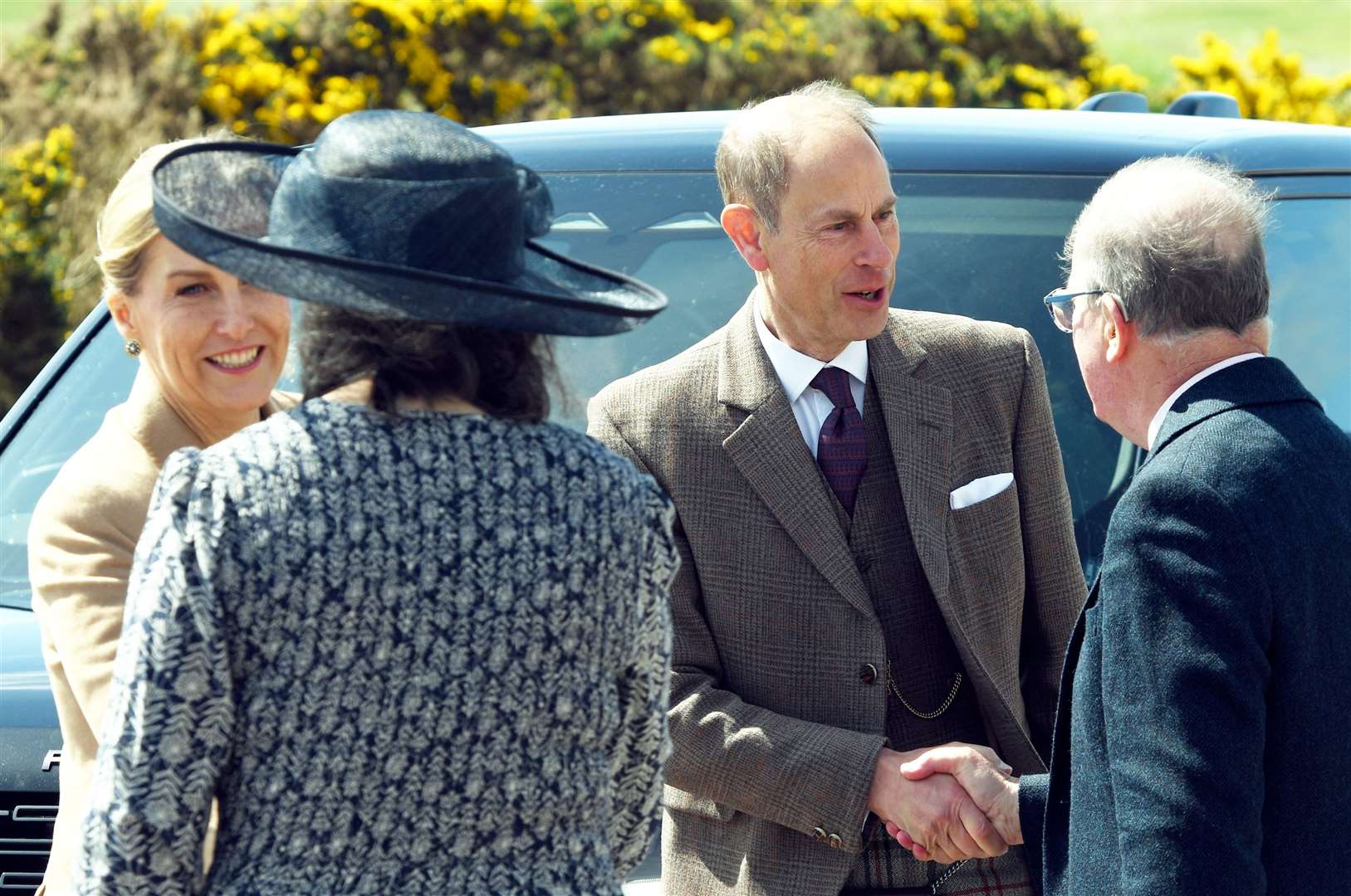 Prince Edward and Sophie were greeted by Sutherland Lord-Lieutenant Patrick Marriott and his wife Henrietta, who is the chairperson of Golspie Community Council and the coordinator of Golspie Flood Action Group. Picture: James MacKenzie.