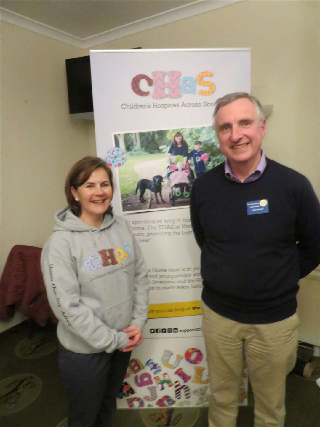 East Sutherland Rotary club president Peter Orrell with CHAS community fundraiser Ruathy Donald, who gave a recent address to club members.