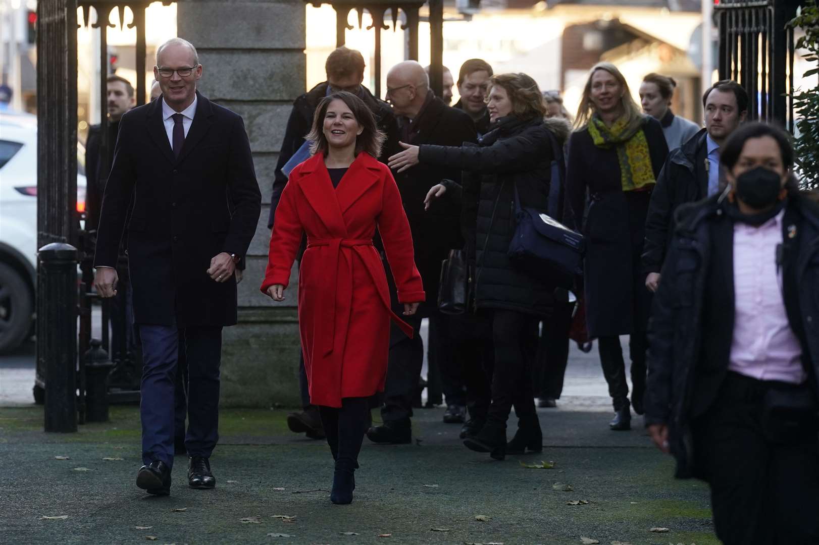 Simon Coveney and Annalena Baerbock at St Stephen’s Green (Brian Lawless/PA)