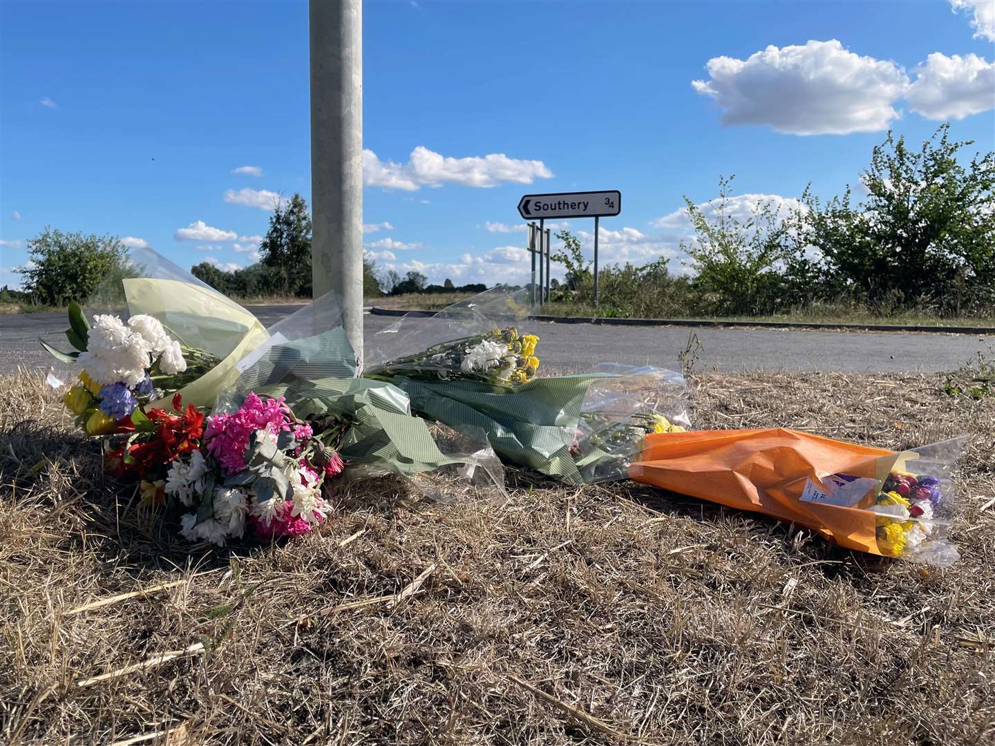 Flowers were left at the side of the A10 at Southery in Norfolk (Sam Russell/PA)