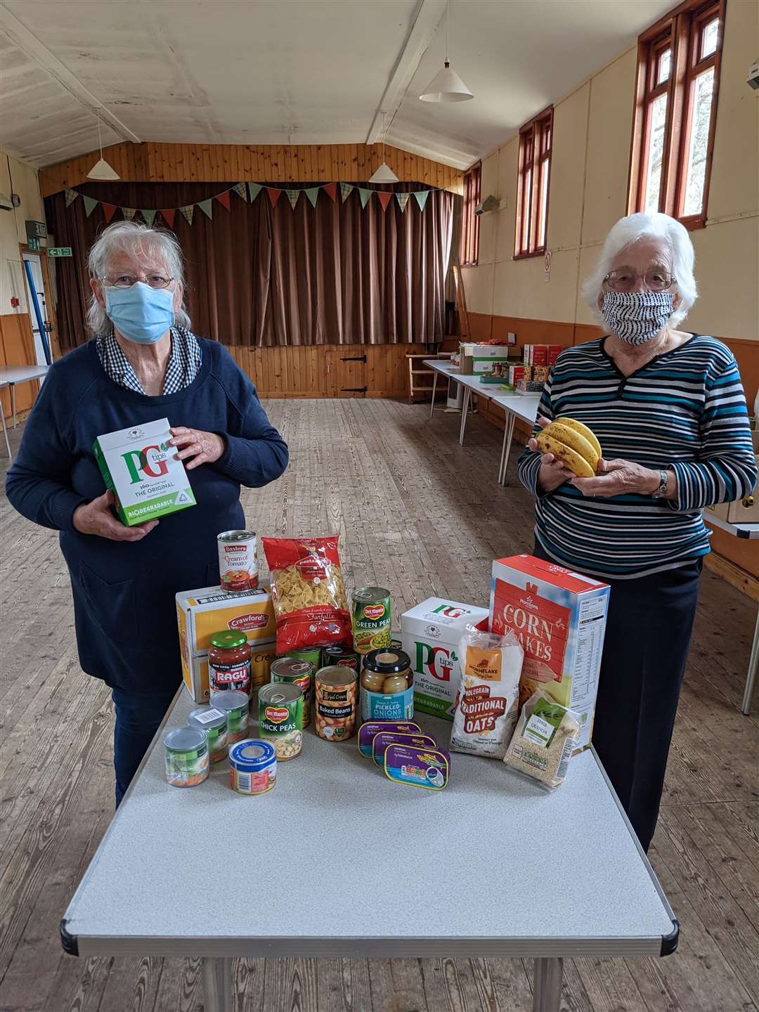 Culrain committee members Anna Sutherland (left) and Liz Cormack, with a selection of what is available in the community larder.