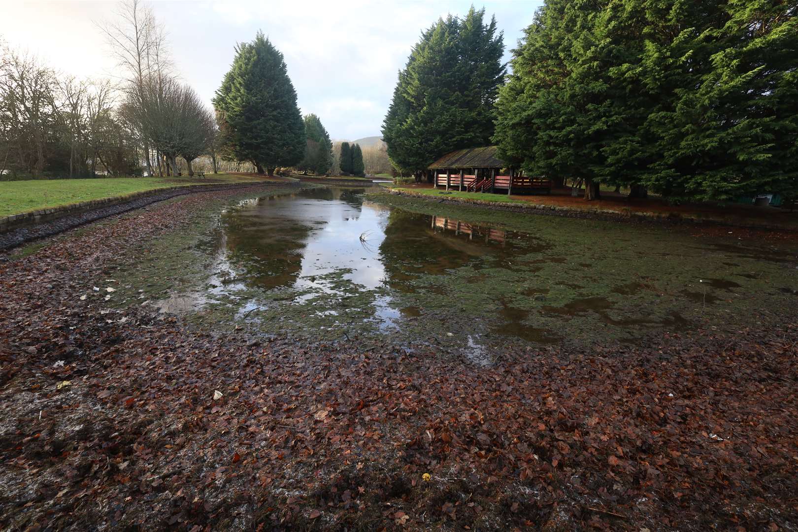 The pond in Whin Park after it was drained. Picture: James Mackenzie
