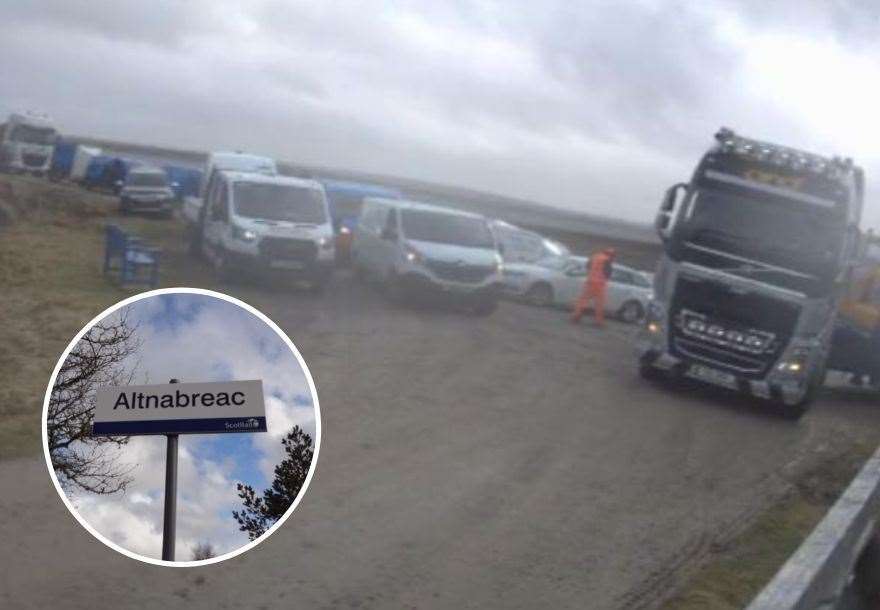 Vehicles were left queuing at Altnabreac on Wednesday.