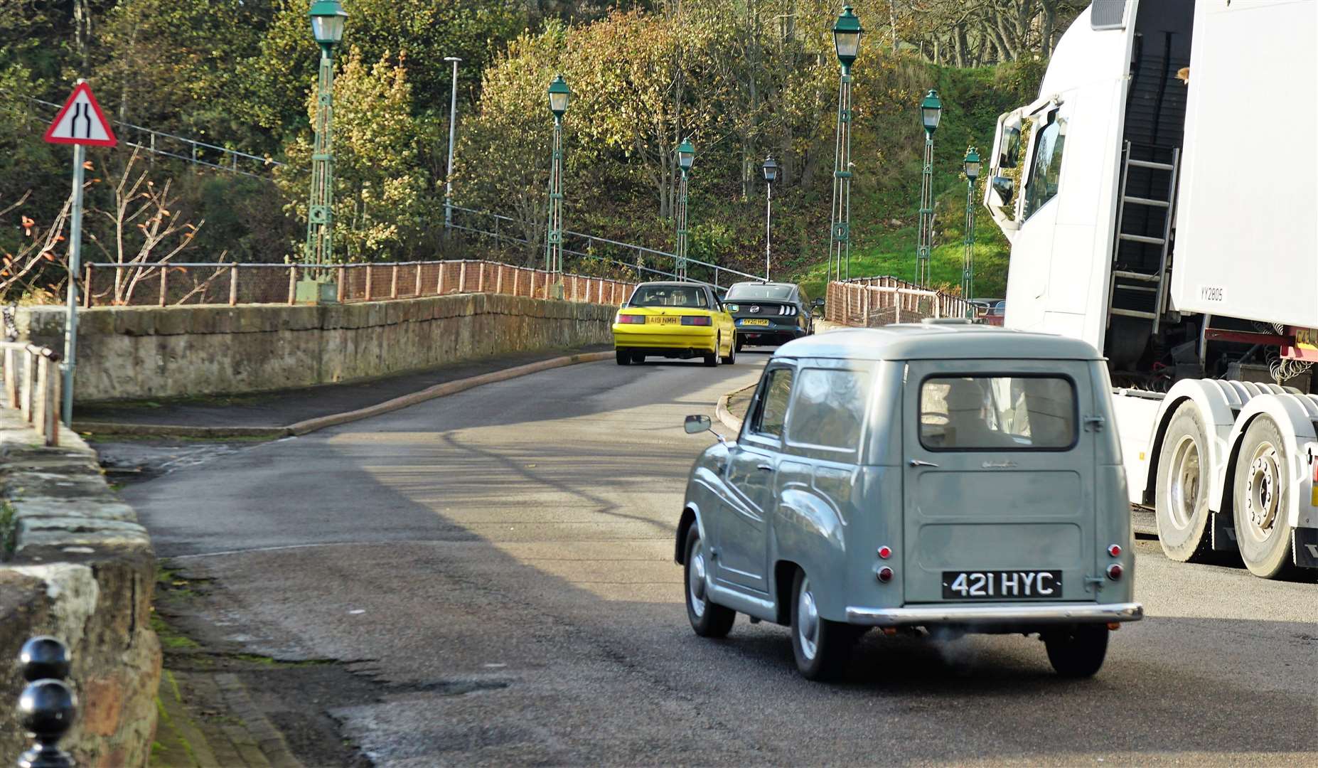Club chair Kevin Sutherland leaves Helmsdale in his 1960 Austin A35 van called 'Hyacinth'. Kevin says this type of van was the first vehicle his father had owned. Picture: DGS