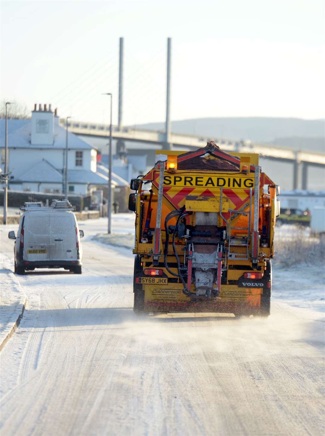 Gritter takes to the roads of North Kessock on a snowy day...Picture: Gary Anthony.