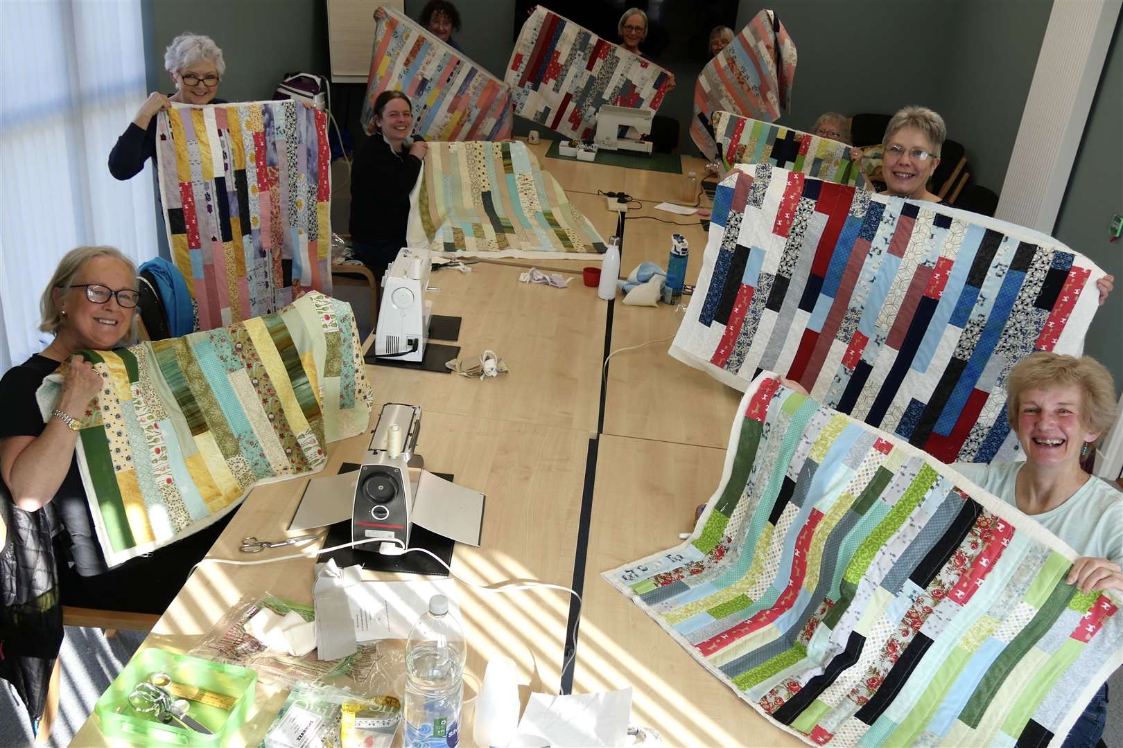 The jelly roll cot quilting workshop: Anne Sangster, Carol Carolan, Amy Buchanan, Esther Farquharson, Sue Gardiner (tutor), Sue Tomlinson, Martyne Cockerill, Rona Button, Evelyn Cromarty. Picture: Peter Wild