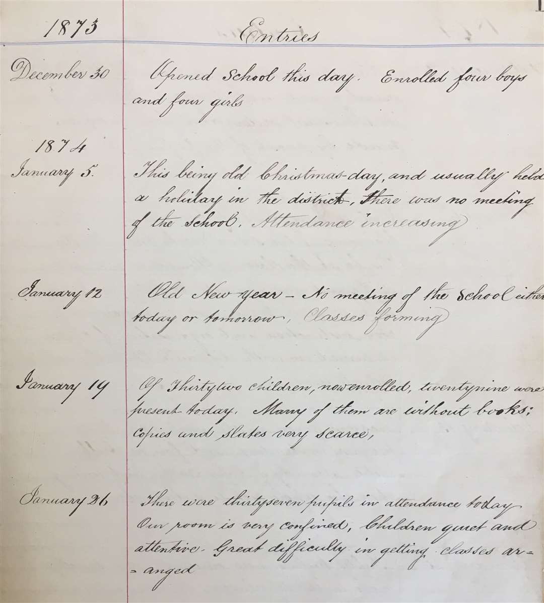 Elphin School Log Book 1873. Pic: Highland Archive Centre