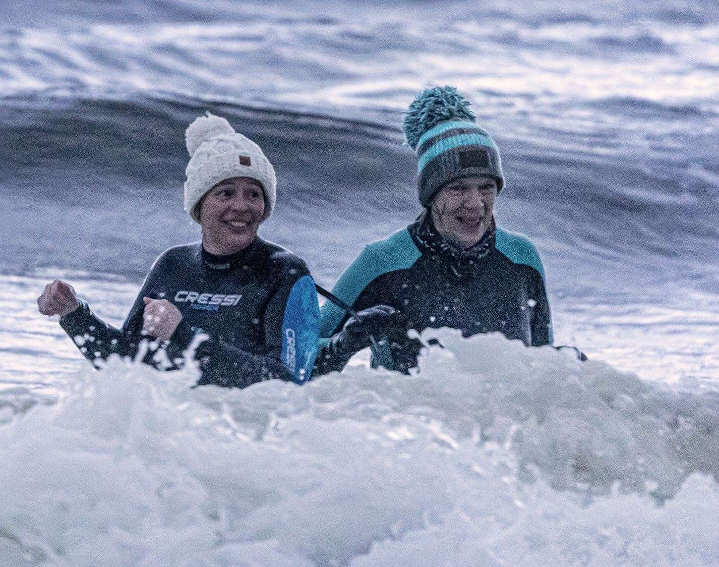 Paula Murdoch and Trish Munro travelled from their homes at Tain to take part in thedip. Picture: Louise Mackay