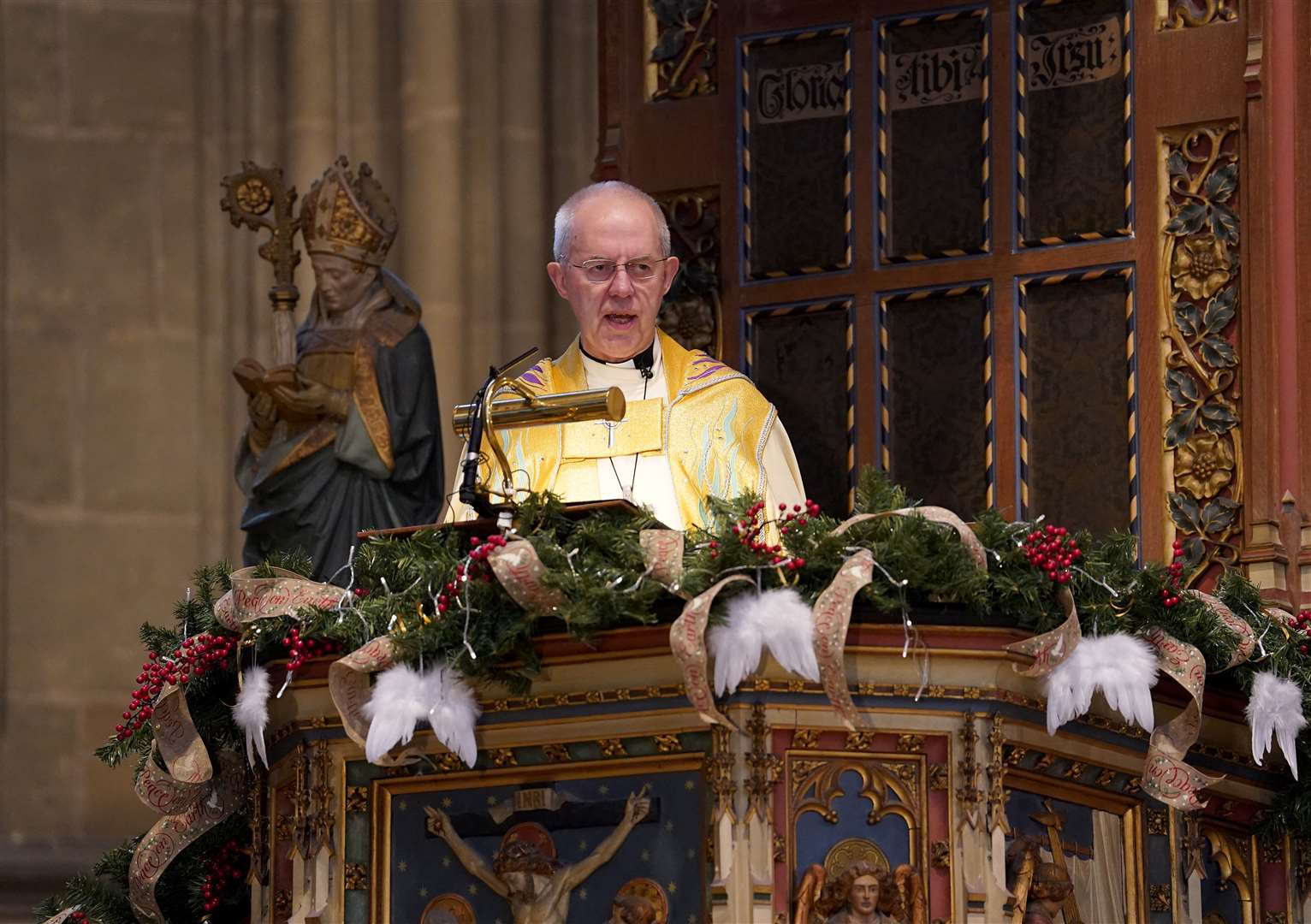 The Archbishop of Canterbury Justin Welby during the Christmas Day Eucharist service at Canterbury Cathedral in Kent (Gareth Fuller/PA)