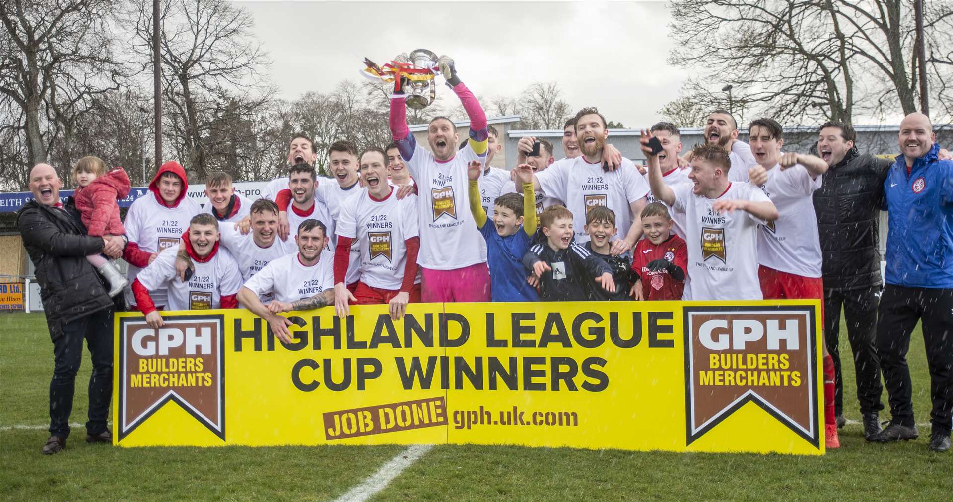 Brora Rangers lift the Highland League Cup. Picture: Allan Robertson